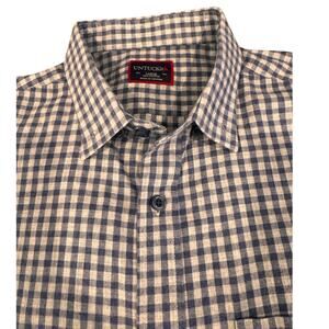 Untuckit Men’s 100% Cotton‎ Checked Button Down Shirt, Blue Size L